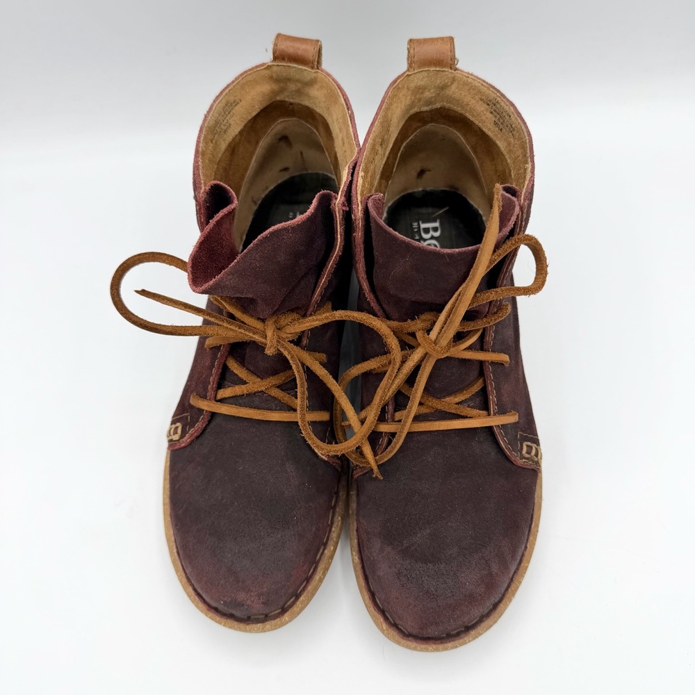 Born Temple Burgundy suede ankle boots leather laces braided ankle wrap - Picture 3 of 10